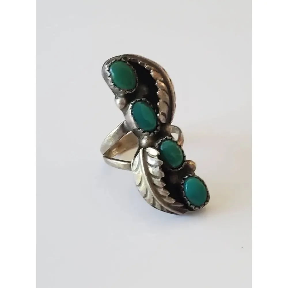 Vintage Turquoise Navette Sterling Silver Ring